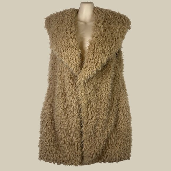 Cozy Me Jane XL Open Faux Fur Vest Textured Layering Trendy Shaggy Chic Warm EUC - Picture 1 of 11